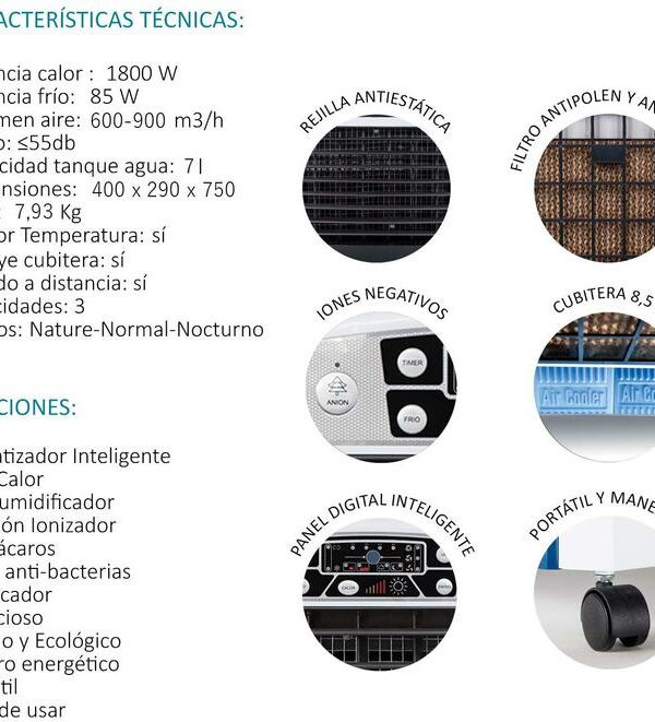 Climatizador Portátil Inteligente de Aire Frío y Calor, Ionizador Ecológico Inverter